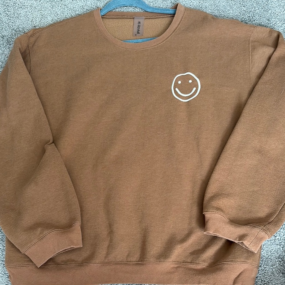 Altar'd State Brown Crewneck Sweatshirt with Smiley Face